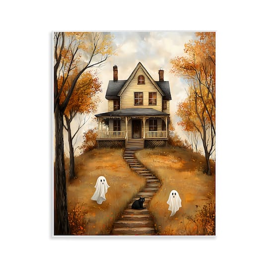 Michaels, Stupell Industries 11" x 14" Cozy Halloween House Wall Plaque Art – Category: Halloween Wall Decor